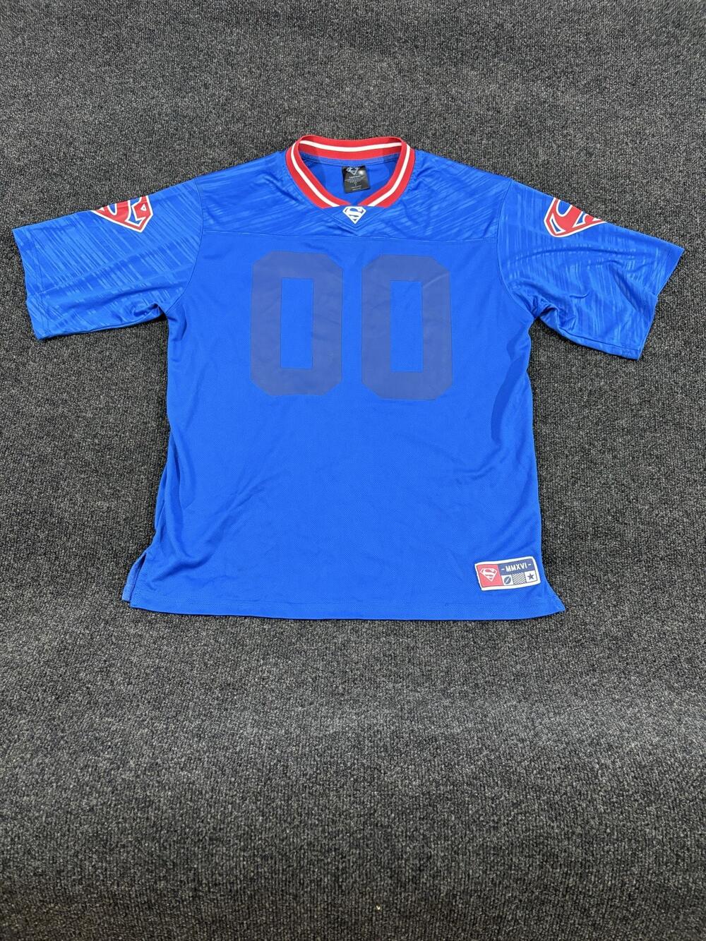 Superman Shirt Mens S Blue 00 Football Jersey V Neck Mesh DC Comics T Shirt